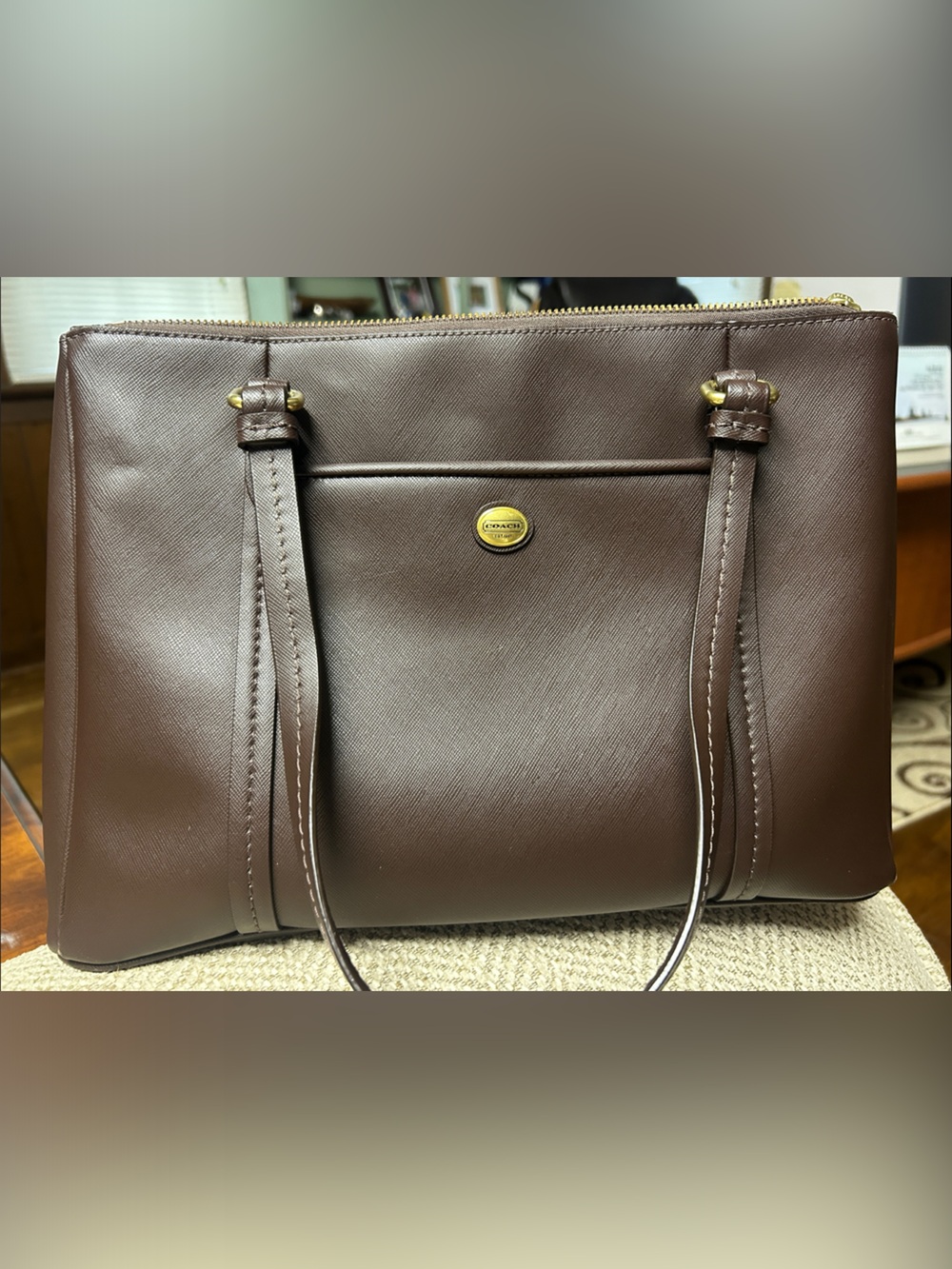 Coach Peyton Leather Jordan Double Zip Carryall